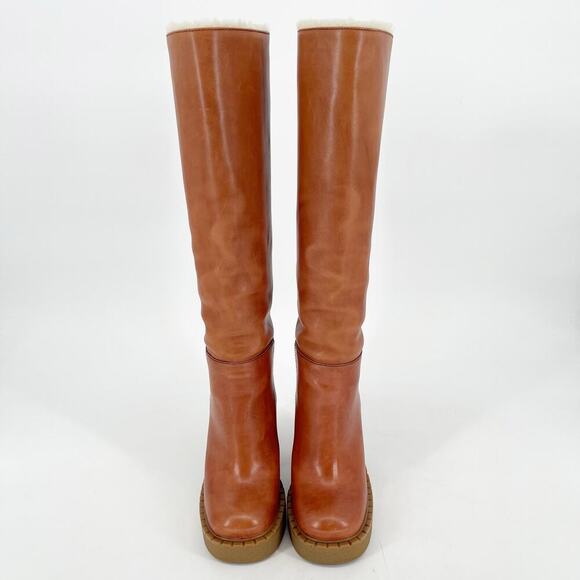 NWB Prada Cognac Shearling Lined Platform Chunky Block Heel Tall Boot IT 38 - Picture 7 of 15